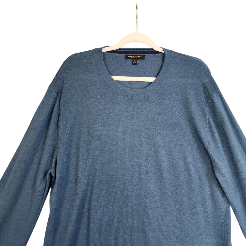 Banana Republic Mens Merino Wool Crewneck Sweater Size XL Blue Long Sleeve